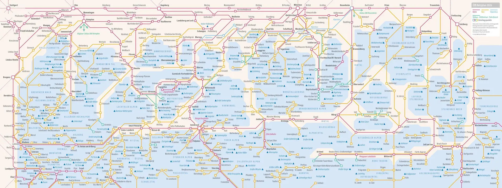 Öffentlich in die Berge: Der große Netzplan mit noch mehr Zielen für den Bergwinter 2026. | © Michael Vitzthum